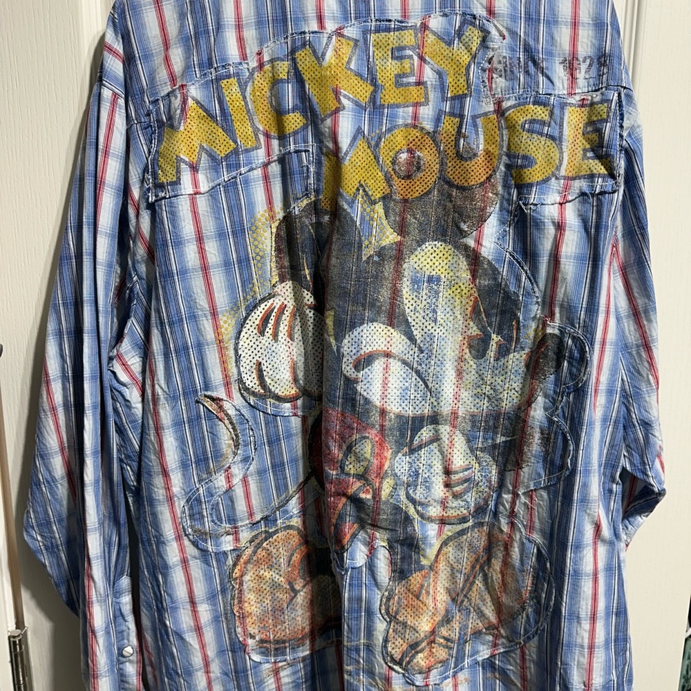 Disney Store Mickey Mouse Long Sleeve Plaid Button Down Woven Shirt
